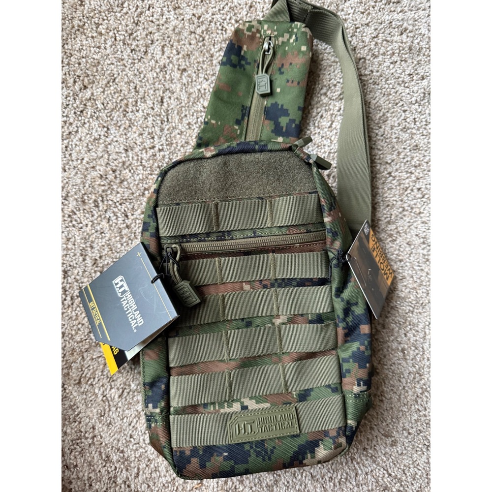 NWT Highland Tactical Sling Bag MOLLE Webbing Green Digital Camo Shoulder‎ Pack - Picture 11 of 11